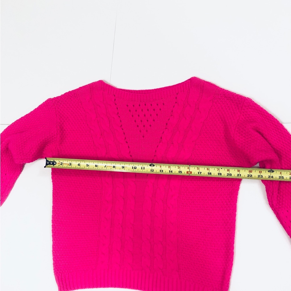 Pistache L-XL Sweater Neon Pink Crew Cable Knit Long Sleeve Excellent Condition - Picture 4 of 6